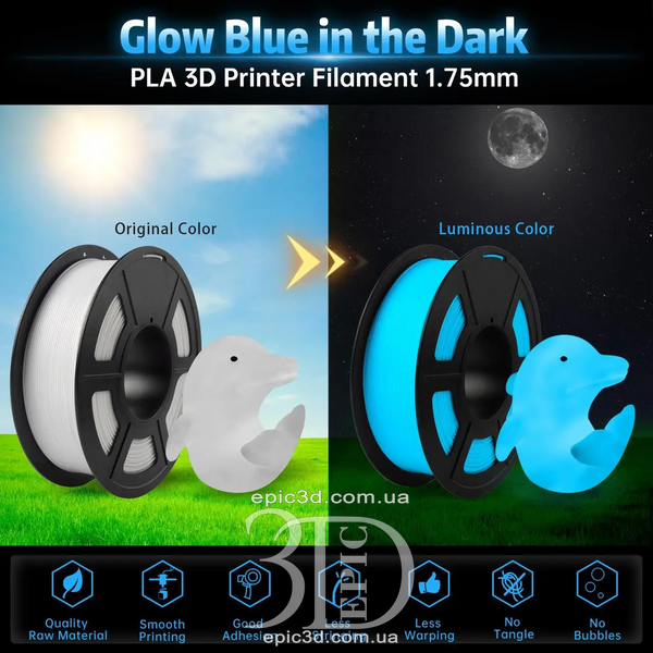 SUNLU PLA Glow In The Dark White to Blue - Білий, що світиться синім у темряві пластик/філамент для 3D-принтера 1.75 мм 1 кг fl-0122 фото