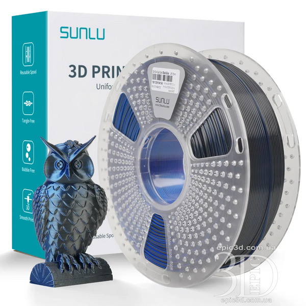 SUNLU PLA + Silk Dual Color Black Blue - Двухцветный черно-синий пластик/филамент для 3D-принтера SUNLU Filament 1.75mm fl-0017 фото